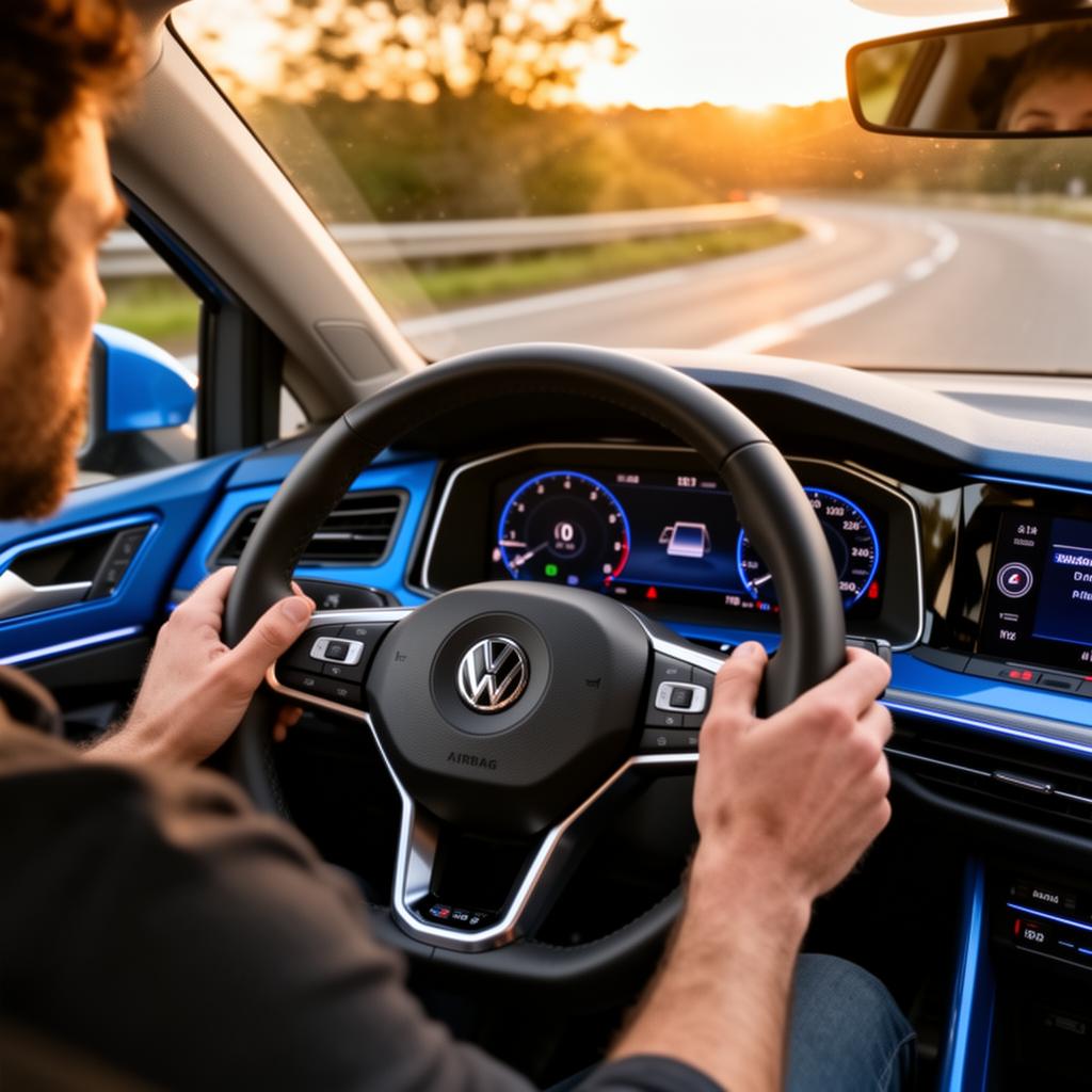 Hands on a steering wheel learning to drive